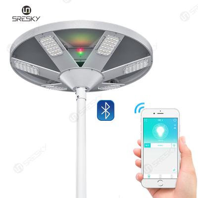 China SRESKY LANDSCAPE New Technology New Design UFO Remote Function 60 Watts Outdoor Led Solar Street Light With Built-in Bird Reflector for sale