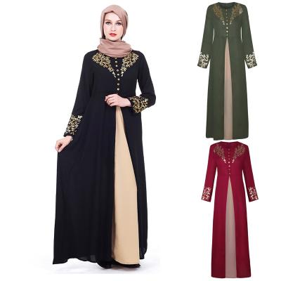 China Hot Sale Women Abaya Long Drawstring Muslim Dress Embroidery Bronzing Arab Ethnic Clothing Printed Cardigan Dubai Turkey Abaya for sale