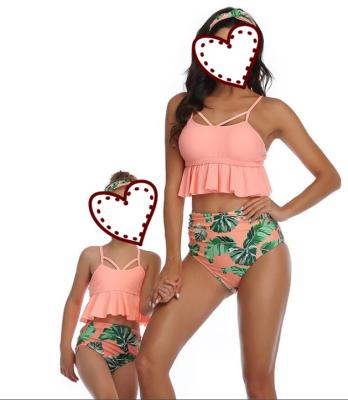 China Two Piece Matching Mommy And Me Breathable Family Mom Girls Swimsuit Swimwear Flower Print Bikini Set for sale