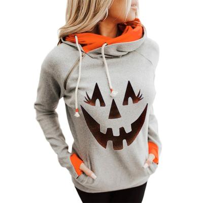 China High Quality Breathable Halloween Women Long Sleeve Tops With Hood Pumpkin Printed Crew Neck Casual Sweatshirt Hoodie for sale