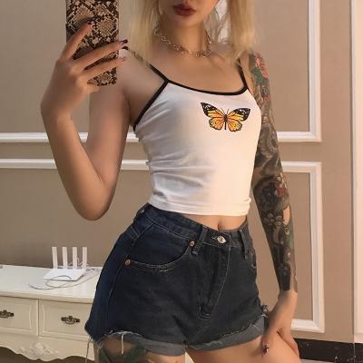 China White QUICK DRY Women Cotton Tank Top Spaghetti Straps Camisole Tops Sleeveless Butterfly Crop Top for sale