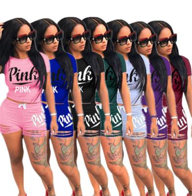 China Women Breathable Wholesale Multicolor Casual Tracksuit T-shirt Print Two Piece Outfits Short 2 Piece Set for sale