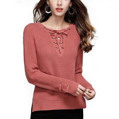 China 2021 New V neckline long sleeve simple elegent knitwear fashion anti-shrink anti-shrink sweater for women for sale