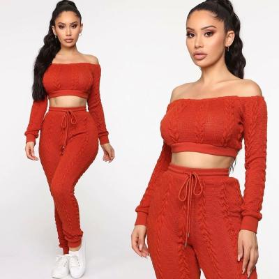 China YH-SGWomen QUICK DRY QUICK DRY Off The Shoulder Sweater Crop Tops With Pants Christmas Sweater Sets for sale