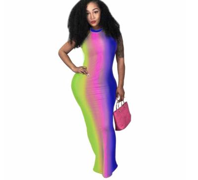 China YH Antistatic New Arrival Women Fashion Sleeveless Dresses Plus Size Stripe Boho Casual Dress With Head Band for sale