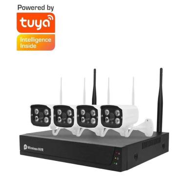 China Tuya 4CH 1080P HD WiFi NVR Night Vision Kit with 4pcs 1080P 2.0MP Wireless WiFi Bullet IP Camera Waterproof Outdoor Support P2P Onvif for sale