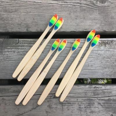 China 2019 Disposable Hot Selling Tooth Cleaning Disposable Rainbow Color Bamboo Toothbrush Iridescence for sale