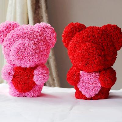 China 2019 dropshipping hot sale amazon 40cm stand rose bear with heart wedding party decoration 40cm with heart and stand bear for sale