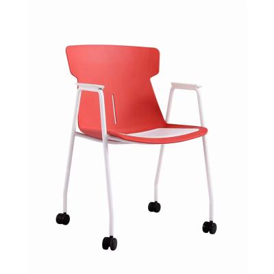 China Modern Strong Durable Simple Steel Plastic Chair With Casters For Commercial Furniture for sale