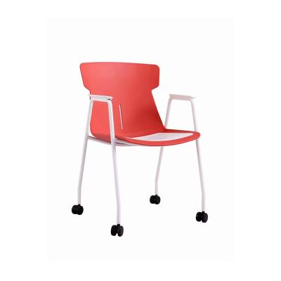 China Modern Strong Durable Simple Steel Plastic Chair With Casters For Commercial Furniture for sale