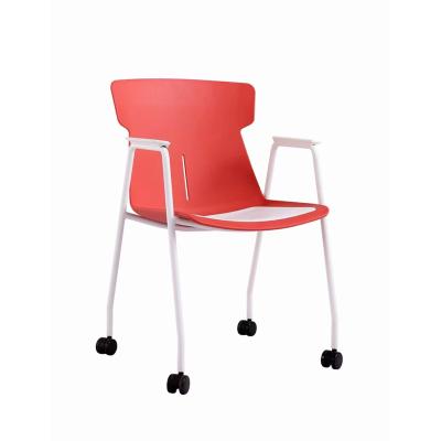 China Modern Strong Durable Simple Steel Plastic Chair With Casters For Commercial Furniture for sale