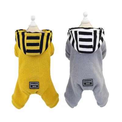 China Stocked Most Popular Custom Designer Pet Hoodie Clothes Winter Dog Striped Apparel for sale