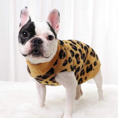 China Stocked Dog Sweater Leopard Pattern Dog Turtle Neck Winter Clothes Knitwear Dog Sweater Warm Luxury for sale