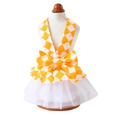 China Wholesale Stocked Cotton Pet Princess Checked Backless Dog Clothes Dresses For Dogs for sale