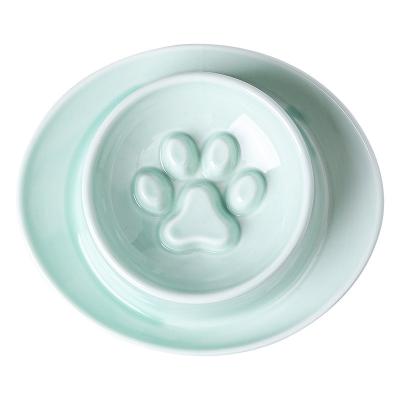 China Non-automatic Clogging Slow Food Bowl Slow Food Bowl Neck Guard Cat Dog Pet Food Bowl for sale