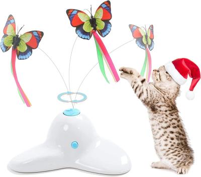 China Sustainable Automatic Electric Rotating Kitten Toys Battery Butterfly Teaser Stick Cat Interactive Toys for sale