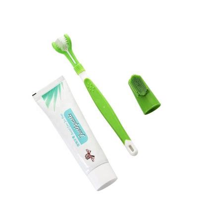 China New Design Dog Dental Care Viable Finger Brush Toothpaste 3 Kit Side Dog Toothbrush for sale