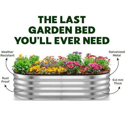 China 8*2*1 Ft Raised Garden Bed Galvanized Planter Box Outdoor Oval Large Metal Garden Bed Planter for Vegetables（Sliver） for sale