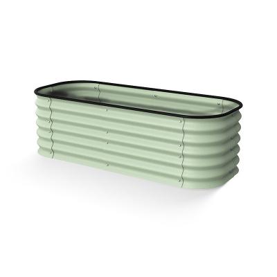 China Oval 5*2*1.5 Ft Light Green Metal Raised Bed Planters Modular For Vegetables for sale