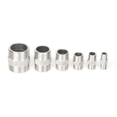 China 201 304 Hex Nipple Water Pipe Fitting Joint Joint Extension Stainless Steel Pipe SUS Male Threads Fitting Equal Nipple for sale