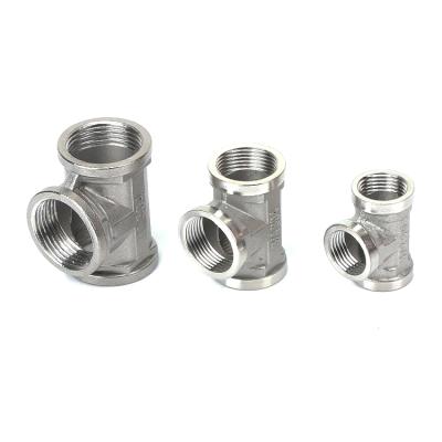 China 201 304 Stainless Steel Pipe Stainless Steel Pipe Tees SUS Female Threads Fitting Water Tubing Pipe Equal Tee Fitting for sale