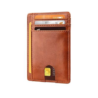 China Fashion Men's High Quality Business Leather Card Holder Real RFID Blocking Card Holder Leather Wallet for sale