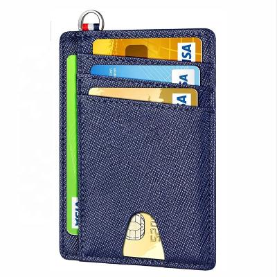 China Custom Fashion Card Holder Unisex RFID Leather Wallet Blocking Slim ID Card Holder for sale