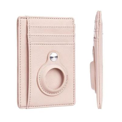 China Custom Genuine Leather Mens Fashion Rose Minimalist Card Holder Wallet With Airtag Holder for sale