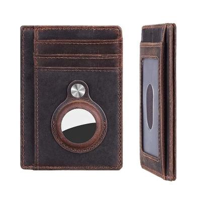 China Fashion Amazon Top Crazy Horse Rated Leather Men's Card Holder Wallet Rfid Slim Wallet With Airtag Holder for sale