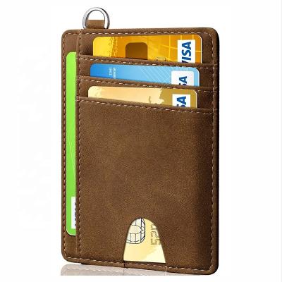 China Fashion Vintage Style PU Card Holder Neck Lanyard Type Leather PU RFID ID Card Holder for sale