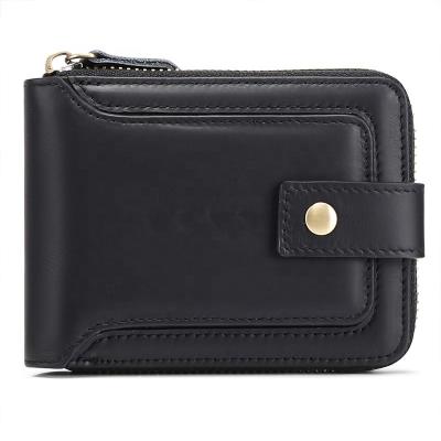 China 100% Genuine Cow Leather Anti Theft RFID Blocking Painted Edge Zipper Wallet For Men for sale