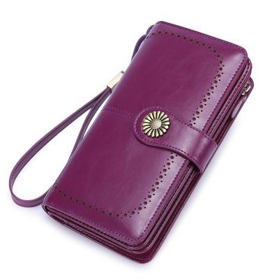 China RFID Vintage Women Long Card Holders Coin Purses Vegan Leather Wallet For Ladies for sale