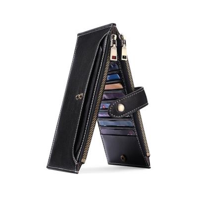 China Fashionable Real Long RFID Large Capacity Zipper Card Holder Wallet RFID Leather Wallet For Women for sale