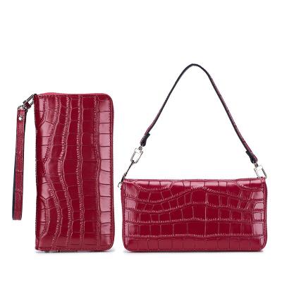 China Genuine RFID Anti-theft Crocodile Stylish Crocodile Mobile Phone Case Women Leather Wallet With Shoulder Strap for sale