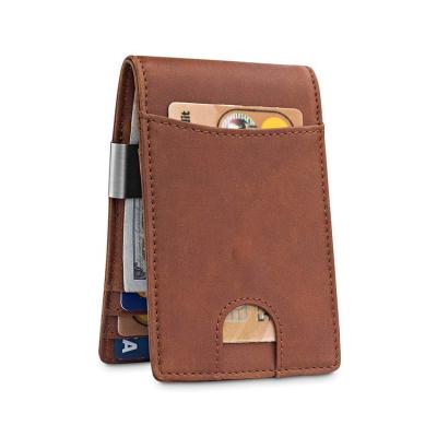 China Hot Sales Promotion Gift Real Leather Amazon RFID Blocking Slim Money Clip Wallet For Men for sale