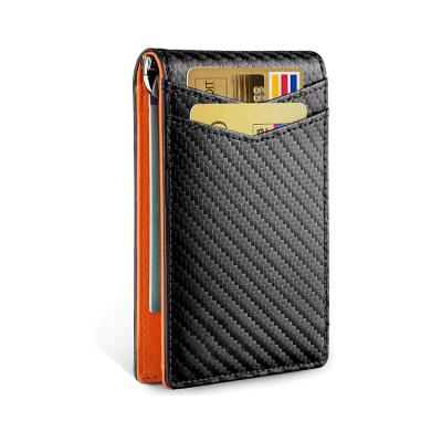 China Promotion Gift Fashion Design Carbon Leather RFID Fiber Blocking Money Clip Wallet For Men for sale