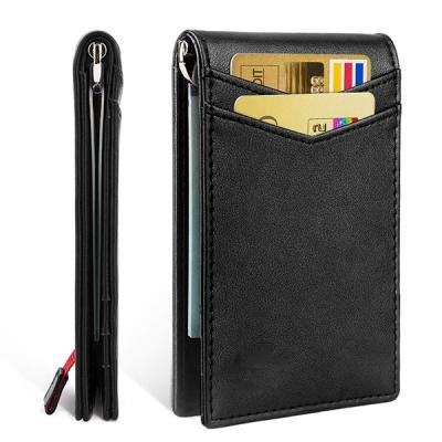 China Simple Design RFID Cow Leather Wallet With Money Clip Zipper Coin Pocket for sale