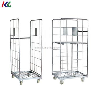 China Convenient Collapsible Cage Roll Carts Foldable Wire Mesh Trolley Easy Folding Containers for sale