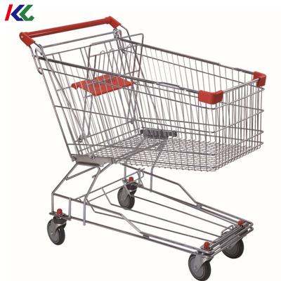 China Unfolding Supermarket Shopping Cart Trolley / Hand Push Large Volume Trolley With PVC, PU, ​​TPR Casters for sale