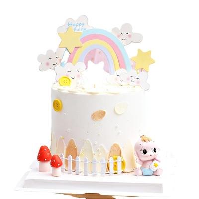 China Happy Birthday Unicorn Flower Star Rainbow Cake Topper For Birthday Party Decorations Artificial Nicro Cartoon for sale