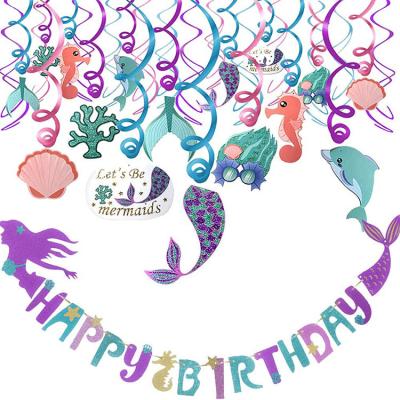 China Eco-friendly Happy Birthday Theme Mermaid Nicro Materials Wall Hanging Decorations Set Indoor Mermaid Tail for sale