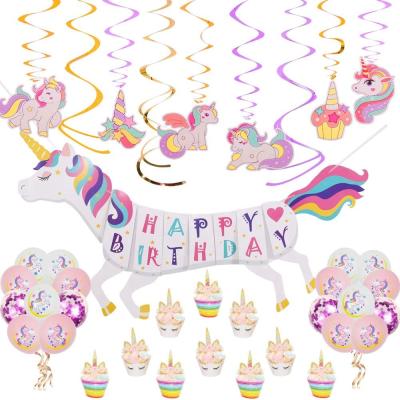 China Eco-friendly Materials Nicro New Product 3D Unicorn Rainbow Banner Birthday Party Decorations Supplies Set for sale