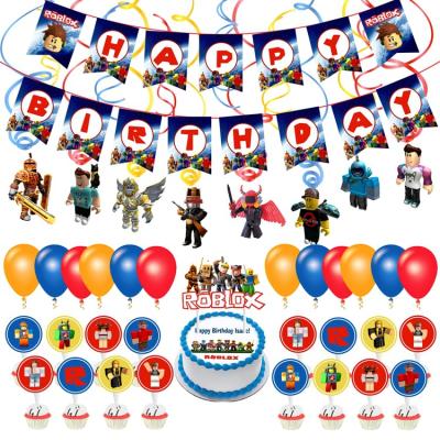 China Handmade Nicro Game Theme Roblox Party Supplies Swirl Balloon Cake Topper Banner Children Birthday Party Decoration Kit for sale