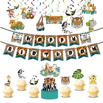 China Nicro Jungle Life Swirl Banner Cake Topper With Baby Boy Birthday Disposable Eco-Friendly Party Decoration Jungle Theme Party Supplies Wild for sale