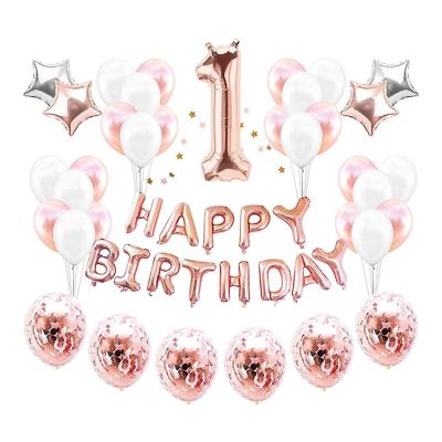 China Eco-friendly Materials Nicro Rose Gold Balloons Girl 1st Happy Birthday Decoration Set for sale