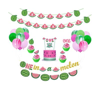 China Nicro Handmade Watermelon Party Supplies Watermelon Balloon Banenr Cake Topper Kids Birthday Hawaiian Party Decoration for sale