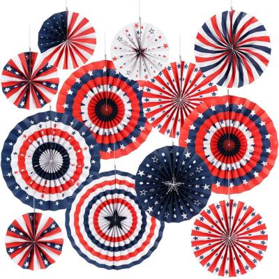 China 12PCS Nicro Materials Paper Fan Decorations Bridal Set Eco-Friendly Patriotic Party Independence Day 4th of July for sale