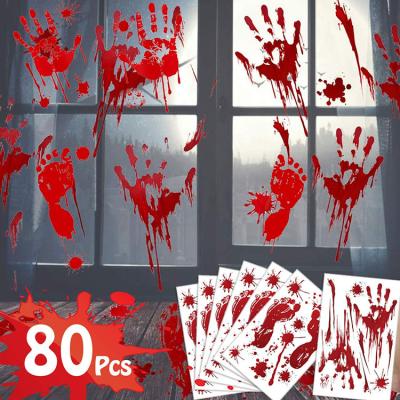 China Bloody TISSUE PAPER Nicro 80Pcs Halloween Window Door Handprint Footprint Decals Stickers Halloween Wall Decoration for sale