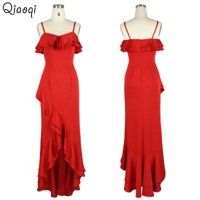 China Anti-Wrinkle Fashion Spaghetti Strap Sexy Ruffle Mermaid Long Dress Dresses for sale