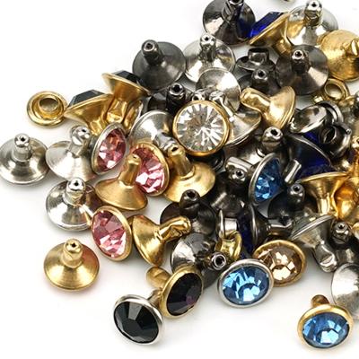 China 10mm Viable Gold I Tal Studs Nails Clear Glass Stones Rhinestones Brass Rivets Decoration For Clothes Leather Shoes for sale